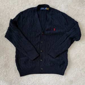 Polo Ralph Lauren Cardigan 100% Cotton Sweater - Men’s Medium - Navy Blue
